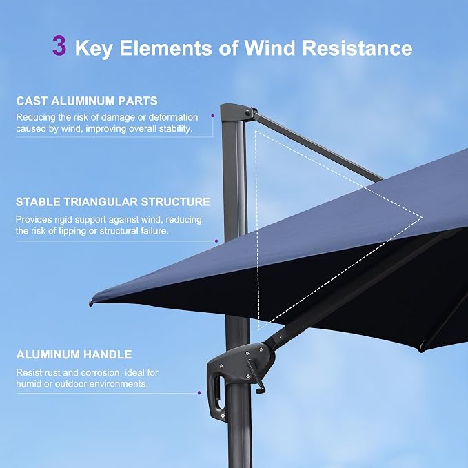 PURPLE LEAF Cantilever Umbrella 12 Feet Patio Umbrella Double Top Navy Blue | - Image 9