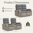 Oversized 2 Pieces Wicker Outdoor Recliner Loveseat - Image 2