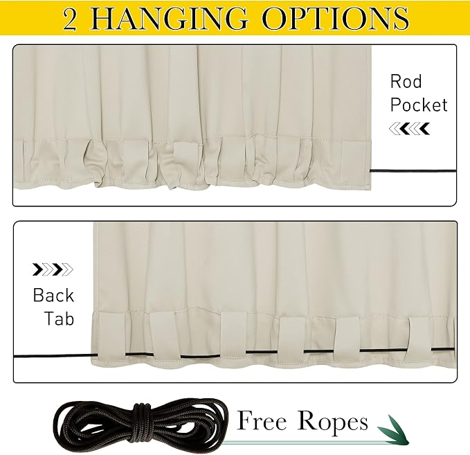 NICETOWN Patio Curtains Outdoor Waterproof W100 x L95 in Beige 2 PCs | - Image 2