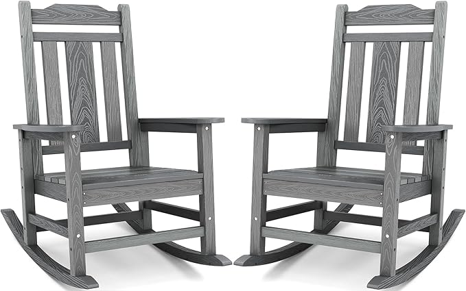SERWALL Outdoor Rocking Chairs Set of 2, Oversized Patio Rocker Unique Gray | by Unknown