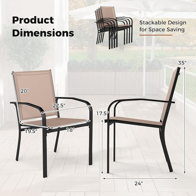 GIANTEX Stackable Patio Chairs Set of 2, All Weather Outdoor Dining Chairs - Image 3