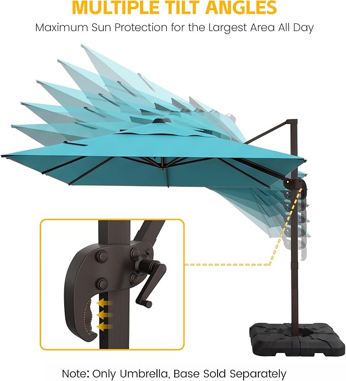 10x10 FT Patio Cantilever Umbrella, Rectangular Heavy Duty Offset Umbrella - Image 3