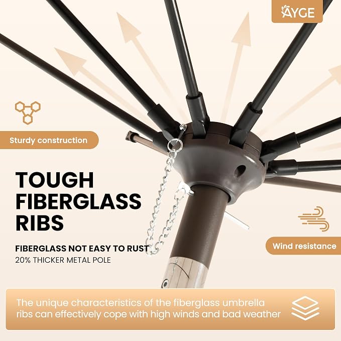 Ayge Patio Umbrella 9FT Outdoor Umbrella Patio Table - Image 4