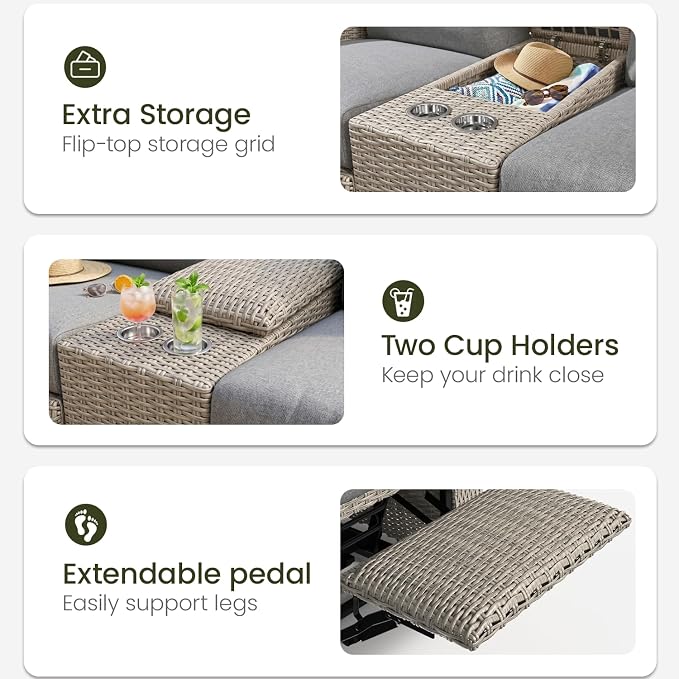 Oversized 2 Pieces Wicker Outdoor Recliner Loveseat - Image 8