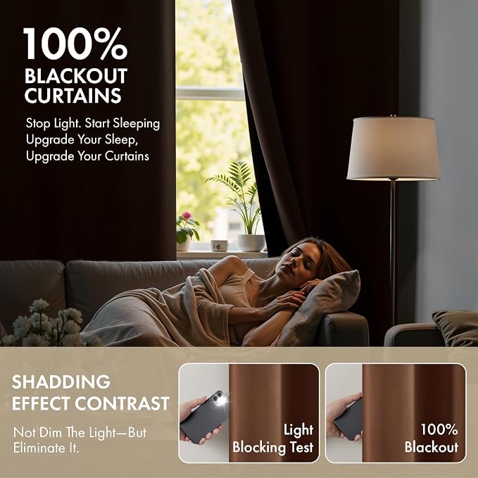 MIULEE 100% Blackout Curtains for Bedroom 40x63 Inch Long Mocha Brown | 2 Thick - Image 2