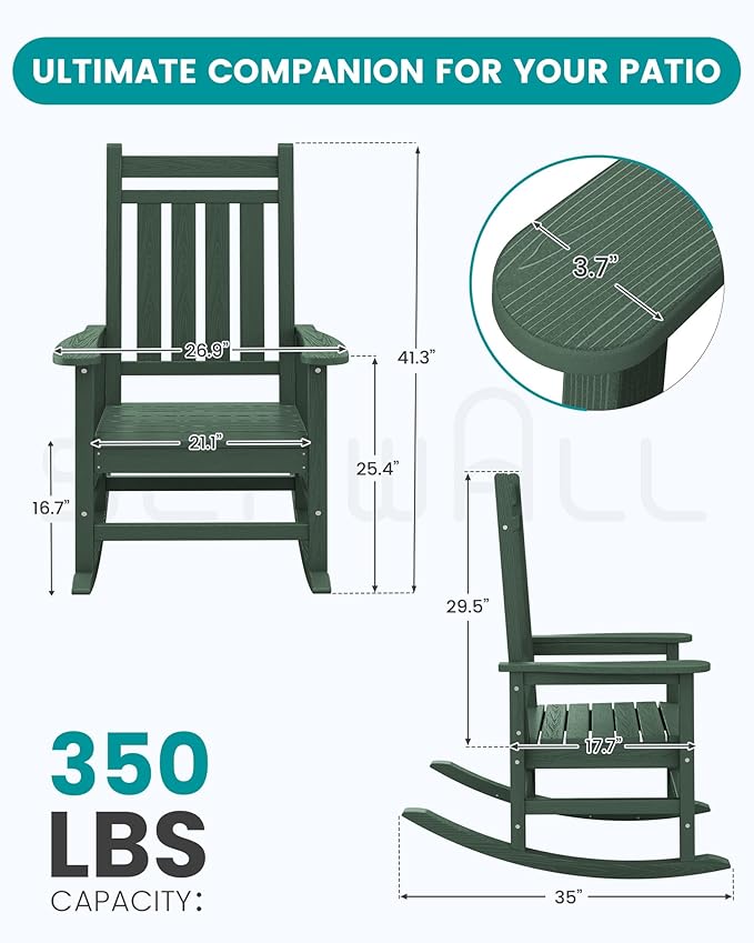 SERWALL Outdoor Rocking Chair Set of 2, HDPE Rocker - Image 3