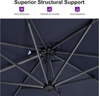 PURPLE LEAF Cantilever Umbrella 10 Feet Round Smooth 360° Rotation Navy | - Image 3
