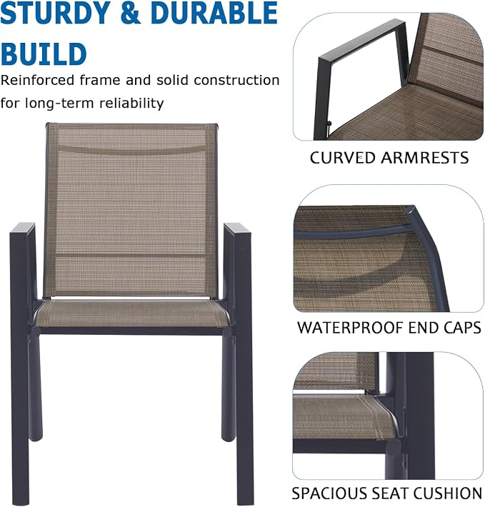 Outdoor Patio Chairs Set of 4, Mocha Stackable Outdoor Chairs, Lightweight - Image 5