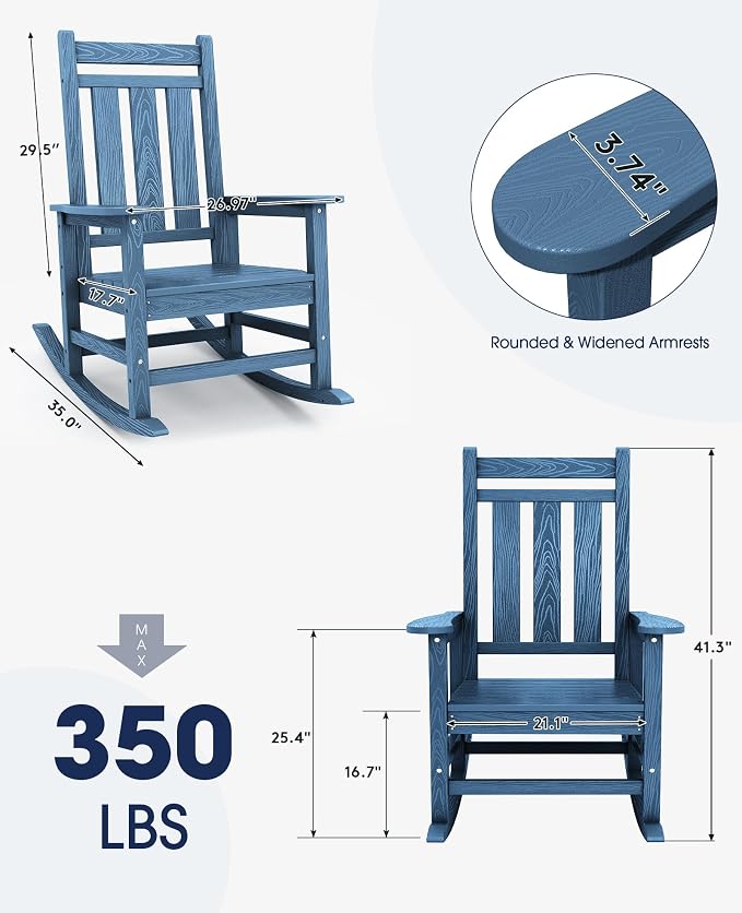 Oversized Outdoor Rocking Chair Set of 2, HDPE Patio Rockers - Image 3