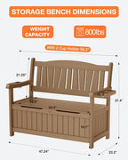 YEFU Outdoor Bench Set of 2, Heavy Duty Garden Storage Bench, Teak | HIPS - Image 2