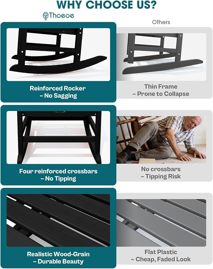 THOEOE Outdoor Rocking Chairs, Oversized Patio Rocking Chair | HDPE Outdoor - Image 4