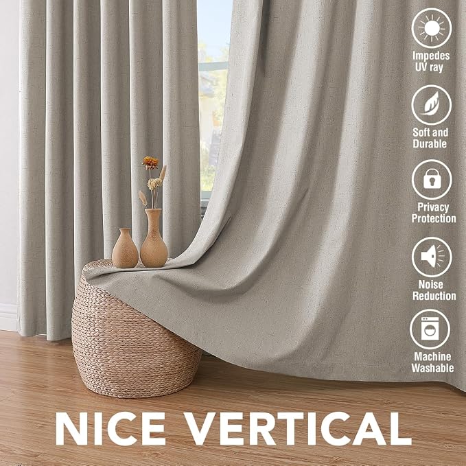 H.VERSAILTEX Primitive Linen Curtains 100% Blackout Curtain Drapes Burlap - Image 7