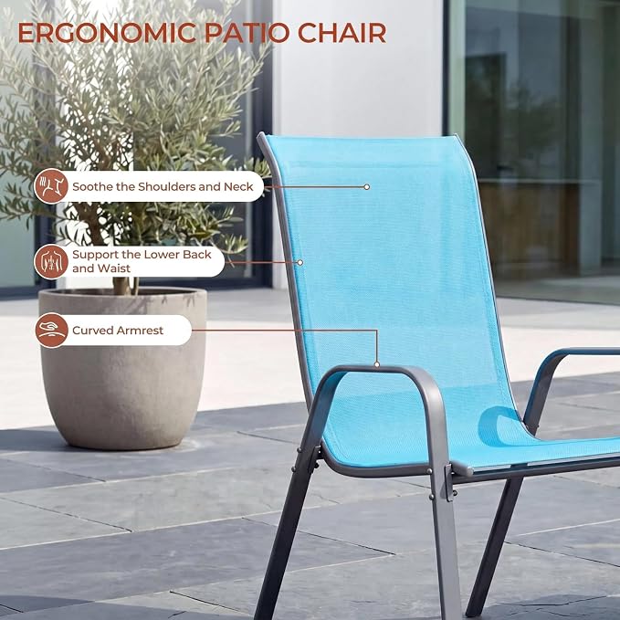 TLSUNNY Patio Chair, Outdoor Stackable Textilene Chairs Set of 8, Sky Blue | - Image 4