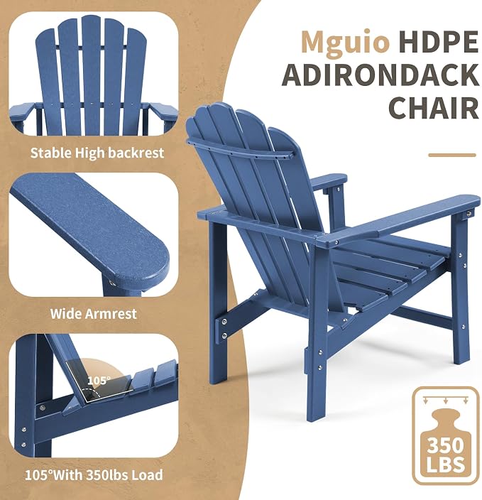 Oversized Stackable Adirondack Chair Set of 4, HDPE Fire Pit Chair | All-Weather - Image 5