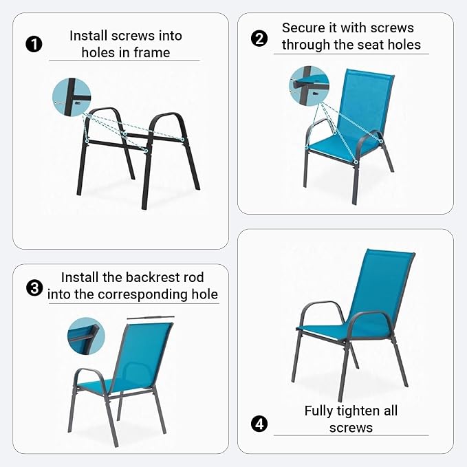 Patio Chairs Set of 6, Breathable Textilene, Weatherproof Frame, Quick Setup - Image 6