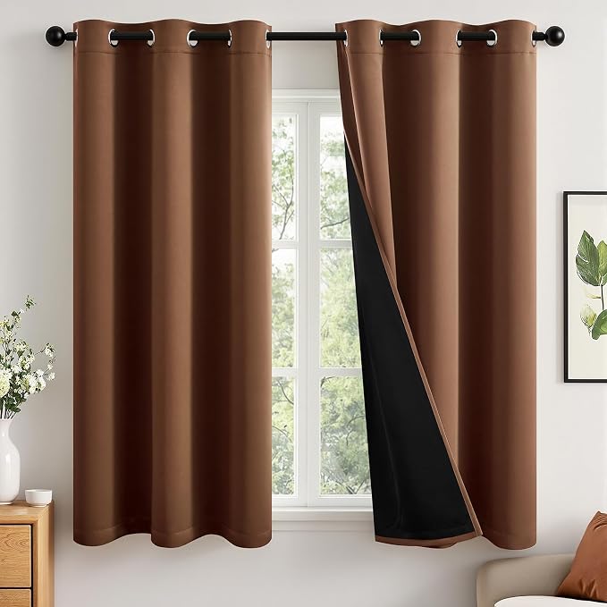 MIULEE 100% Blackout Curtains for Bedroom 40x63 Inch Long Mocha Brown | 2 Thick by MIULEE