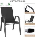 Outdoor Patio Chairs Set of 4 Stackable Dining Chairs All-Weather Textilene - Image 9