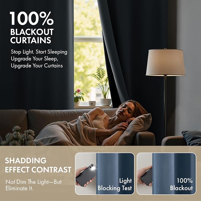 MIULEE Stone Blue 100% Blackout Short Curtains - Image 2