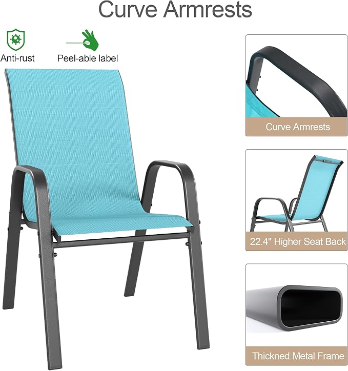 Outdoor Patio Chairs Set of 8 Stackable Dining Chairs All-Weather Textilene - Image 9