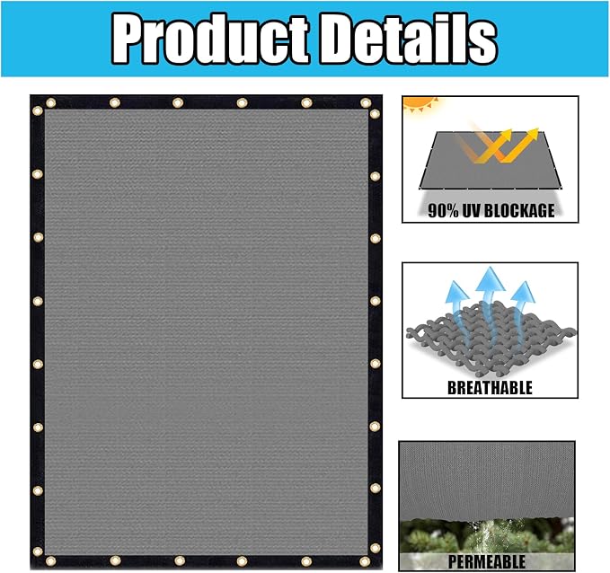 Amagenix 90% Shade Fabric 9'X 22' Gray Sun Shade Cloth - Image 3