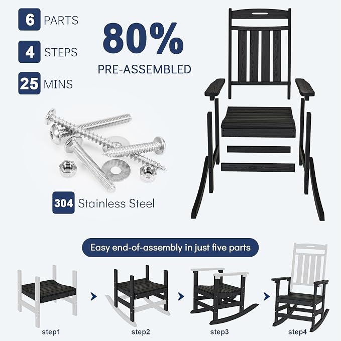 Oversized HDPE Outdoor Rocking Chair, All-Weather Resistant, Extra Large & - Image 9