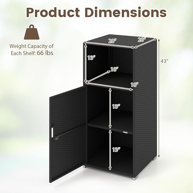 Tangkula Rattan Outdoor Storage Cabinet, Patiojoy PE Wicker Outdoor Cabinet - Image 6