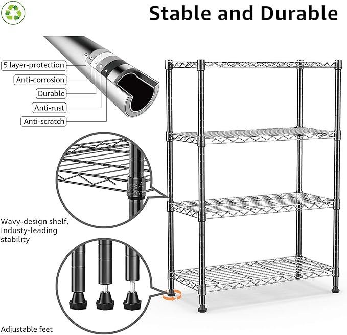M MZG 1000 lbs Storage Shelving Steel Heavy Duty 4-Tier Utility Shelving Unit - Image 4