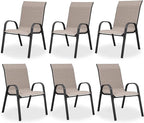 Patio Chairs Set of 6, Stackable Dining Chairs High Back, Breathable Fabric and by VonzoyHome