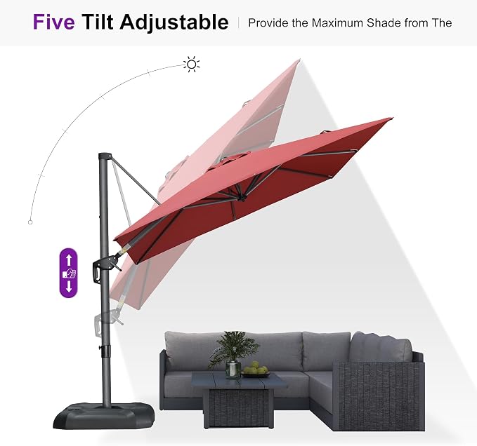 PURPLE LEAF Outdoor Umbrella 8' x 8' Square Premium Sun Protection Terra | - Image 8