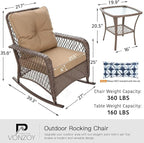 Patio Furniture Set 3 Pieces, Wicker Outdoor Rocking Bistro Set, Khaki | VONZOY - Image 7