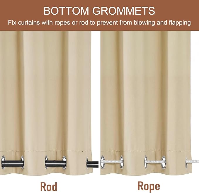 RYB HOME Extra Wide Outdoor Curtains 2 Panels or Patio Waterproof | Blackout - Image 3