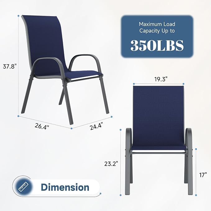 Amopatio Patio Chairs Set of 8, Outdoor Stackable Dining Chairs - Image 3