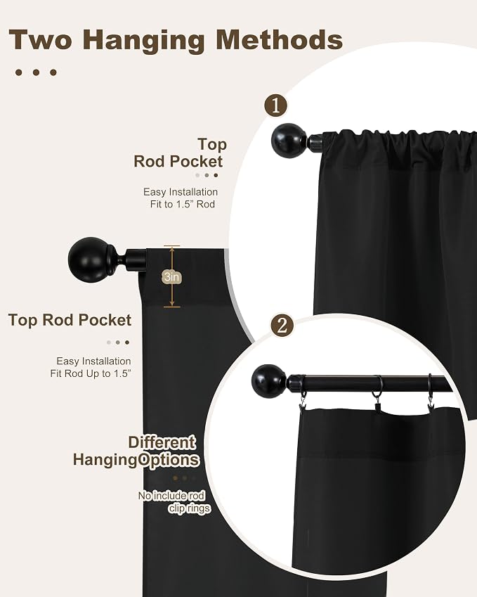 Outdoor Curtains for Patio Waterproof Rod Pocket 8 Pcs 54x95 Inch Black | - Image 3