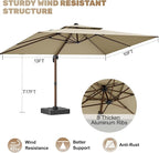 10x13FT Cantilever Outdoor Patio Umbrellas, Double Top Wood Pattern Rectangle - Image 5