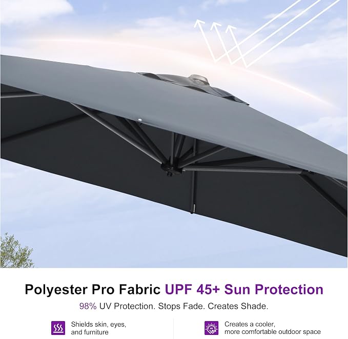 PURPLE LEAF Outdoor Umbrella 8' x 8' Square Premium Sun Protection Grey | - Image 6
