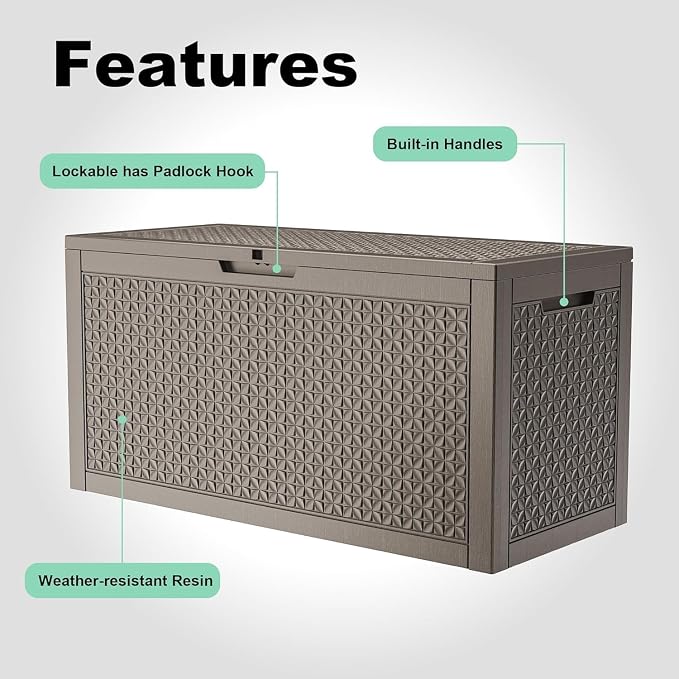 110 Gallon Waterproof Resin Outdoor Storage Box, Weatherproof Outdoor Bin - Image 4