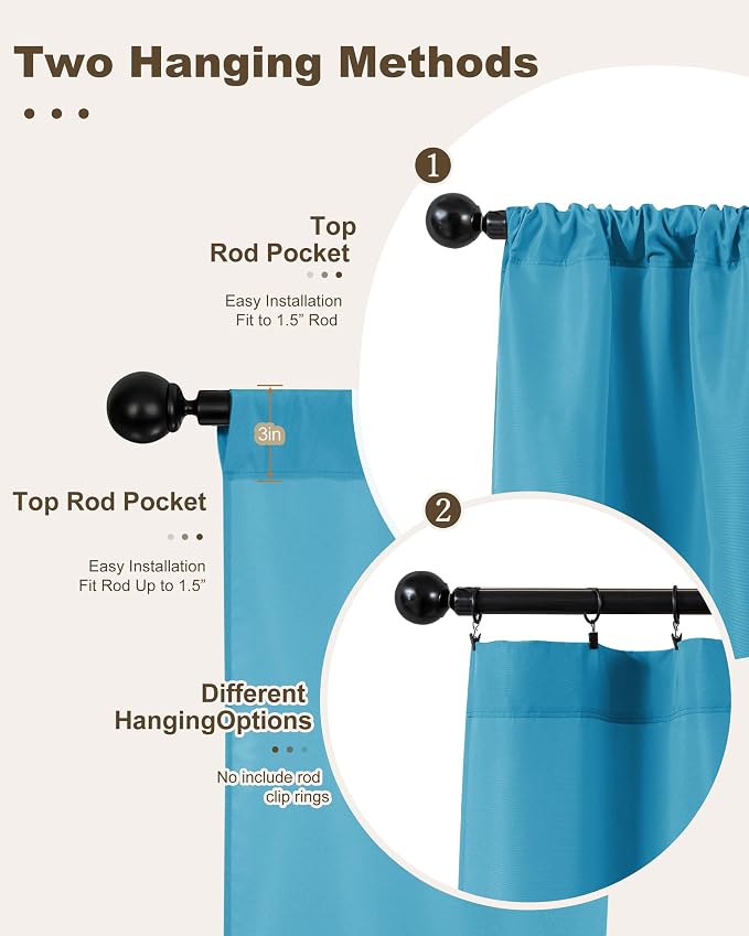 Outdoor Curtains for Patio Waterproof Rod Pocket 4 Pcs 54x84 Inch Teal | - Image 3