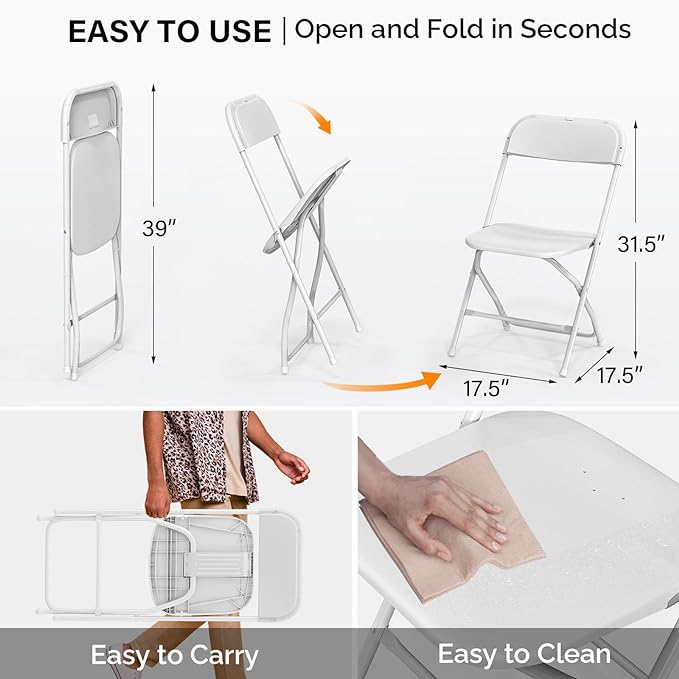 VINGLI 10 Pack White Plastic Folding Chair, Indoor Outdoor Portable Stackable - Image 3