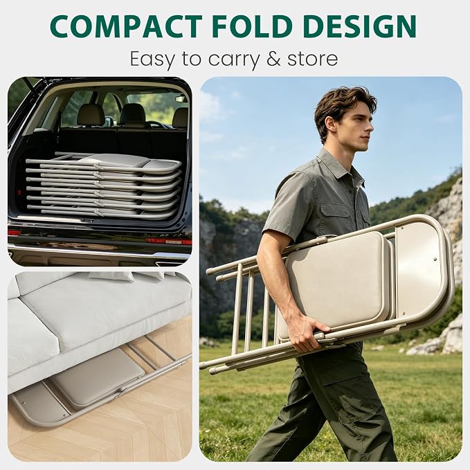 2 Pack Padded Folding Chairs, Portable Metal Foldable Chairs - Image 6