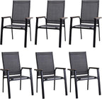 PHI VILLA Outdoor Stackable Dining Chairs Set of 6 w/Aluminum Frame, by PHIVILLA