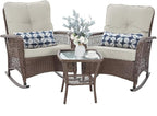 Patio Furniture Set 3 Pieces, Wicker Outdoor Rocking Bistro Set, Pale White | by VonzoyHome