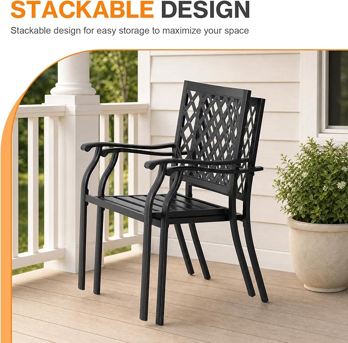 Patio Stackable Dining Chairs Set of 6, Outdoor Metal High Back Chairs Set - Image 6
