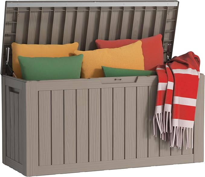 PatioZen 85 Gallon Deck Box Outdoor, Weatherproof Resin Patio Storage Box by OutdoorLivingPerfected