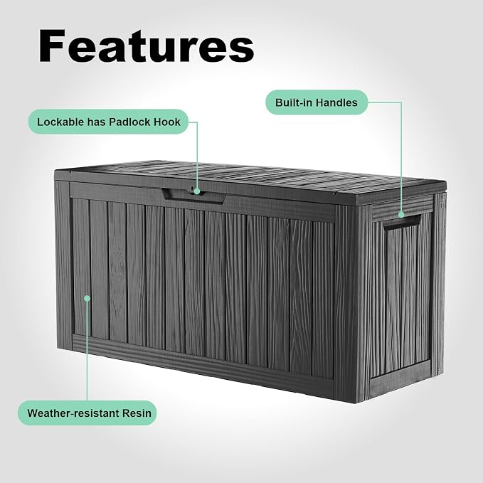 PatioZen 85 Gallon Deck Box Outdoor, Weatherproof Resin Patio Storage Box - Image 5