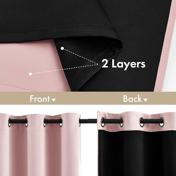 MIULEE Light Pink 100% Blackout Short Curtains - Image 3