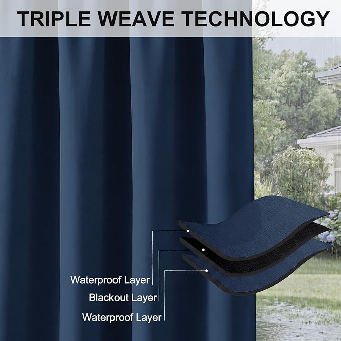 RYB HOME Outdoor Curtains for Patio Deck, Waterproof & Block Sunlight | Thermal - Image 6