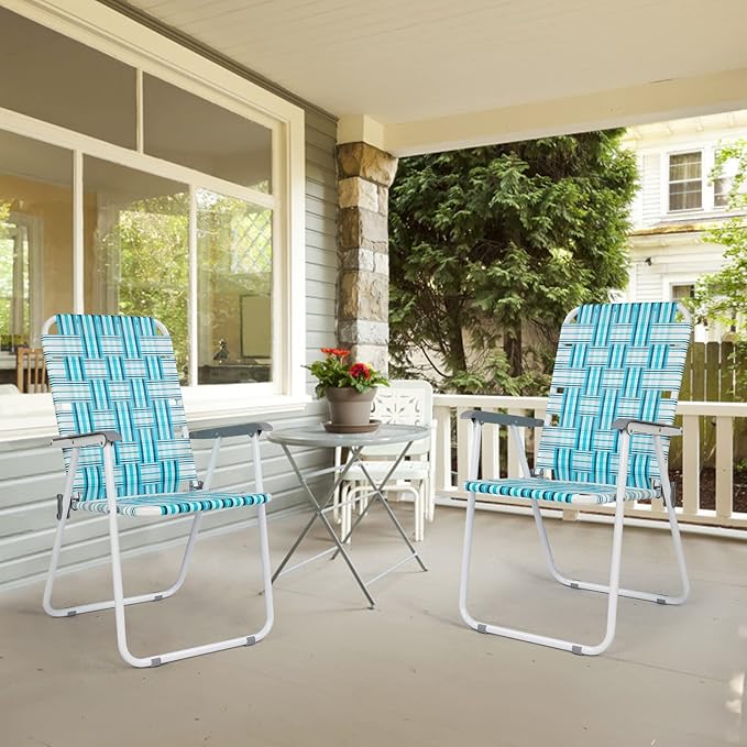 VINGLI Patio Lawn Webbed Folding Chairs Set of 2, Outdoor Beach Chair Portable - Image 6
