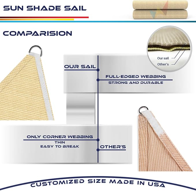WINDSCREEN4LESS 22' x 22' x 22' Sun Shade Sail UV Block Fabric Canopy in Sand - Image 8