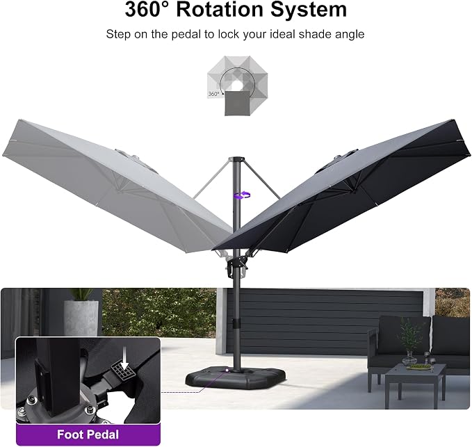 PURPLE LEAF Patio Cantilever Umbrella Left-right Tilting 9 Feet Grey | Aluminum - Image 7