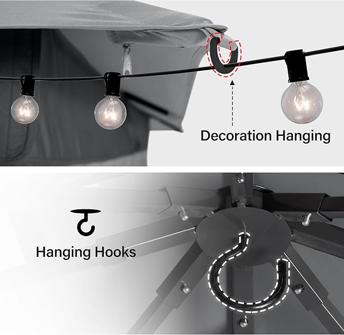 10'x10' Outdoor Gazebo with 50FT String Lights, Metal Heavy Duty Patio Canopy - Image 4